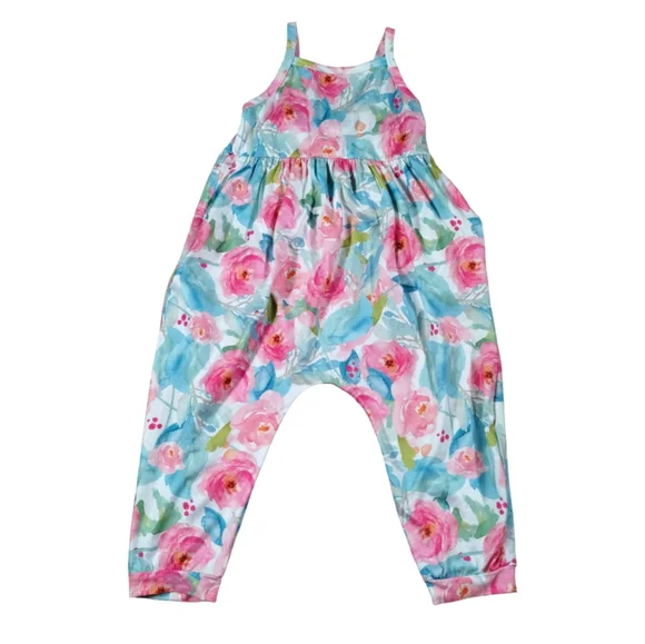 Toddler Girl Cute Strap Jumpsuit One-piece Romper floral with Pockets Size 100 - Picture 1 of 12